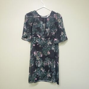 Zara Sheer Black and Green Floral Tunic Size Small